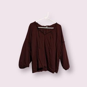 Old Navy Women’s Ruffled Long Sleeved Burgundy String Tie Blouse